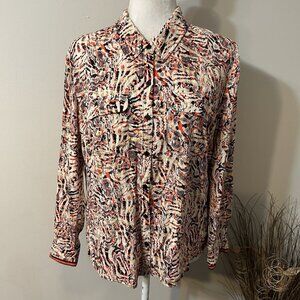 Liverpool Los Angeles Women Multicolor Button Up Blouse Flap Pockets Top Sz M